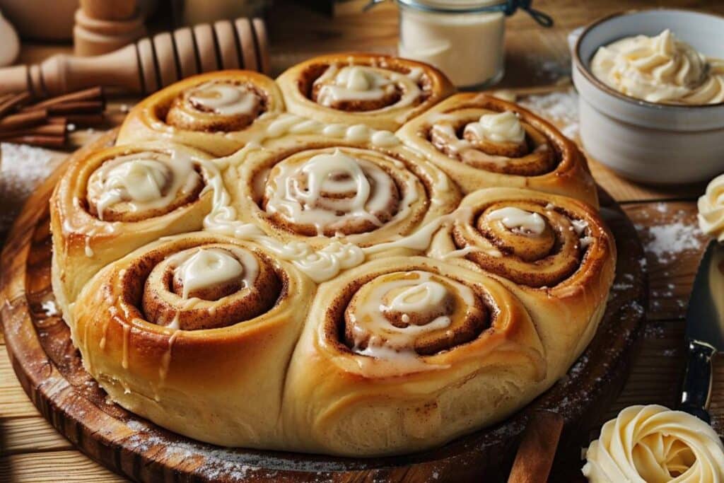 cinnamon rolls : brioche roulée à la cannelle fraîchement sortie du four