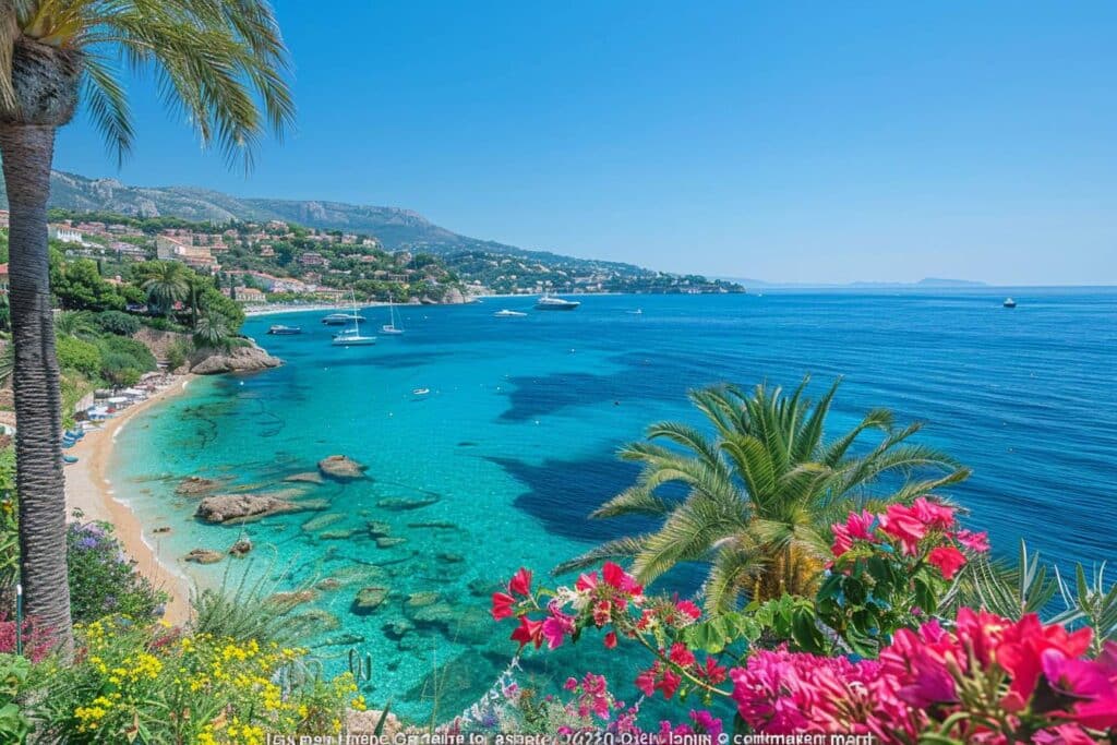 Côte d'Azur : vue panoramique de la mer Méditerranée turquoise et de la ville de Nice