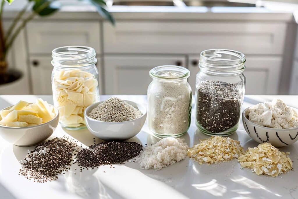 alternatives à la Maïzena : assortiment d'ingrédients sans gluten pour épaissir les plats