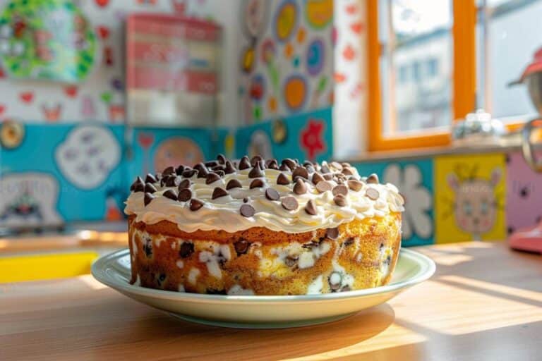 gâteau au yaourt chocolaté : gâteau moelleux aux pépites de chocolat sur une assiette