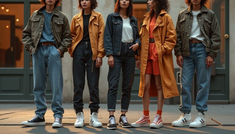 sneakers : assortiment de sneakers avec différentes tenues modernes
