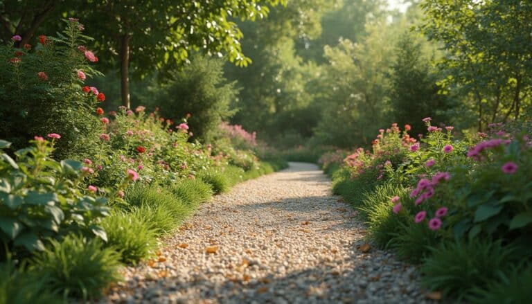 allée en gravier : allée de jardin avec gravier coloré et durable