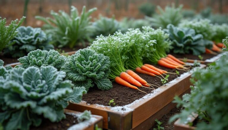 potager d'hiver : jardin potager avec des légumes d'hiver en préparation