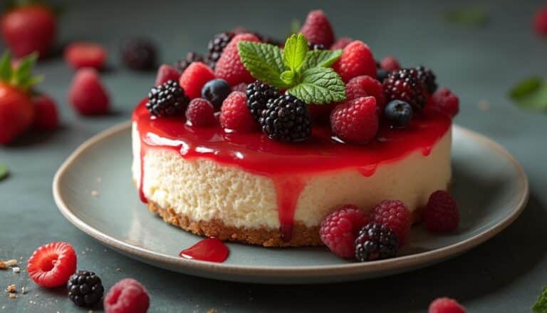 cheesecake sans cuisson : dessert cheesecake crémeux et frais dans une assiette