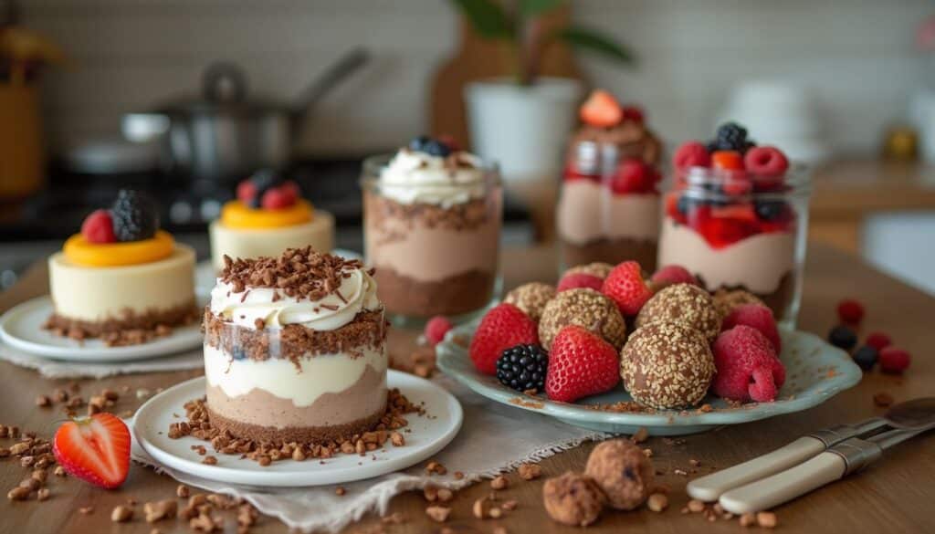 desserts sans cuisson : assortiment de desserts sans cuisson colorés et appétissants