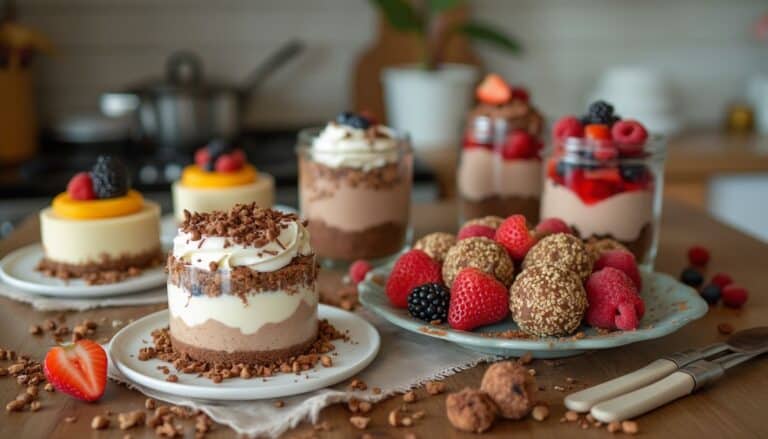 desserts sans cuisson : assortiment de desserts sans cuisson colorés et appétissants