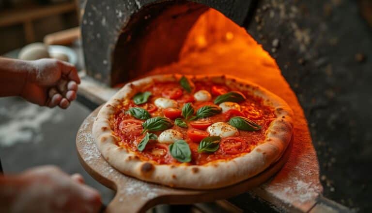 pâte à pizza maison : une main étalant une pâte à pizza fraîche sur une surface de travail