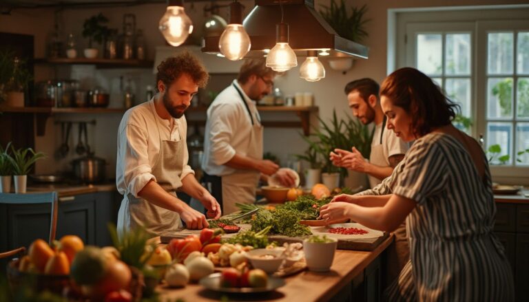 cours de cuisine Bordeaux : participants engagés dans un atelier culinaire à Bordeaux