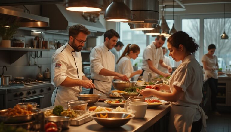 cours de cuisine Lille : atelier de cuisine avec chef et participants en action