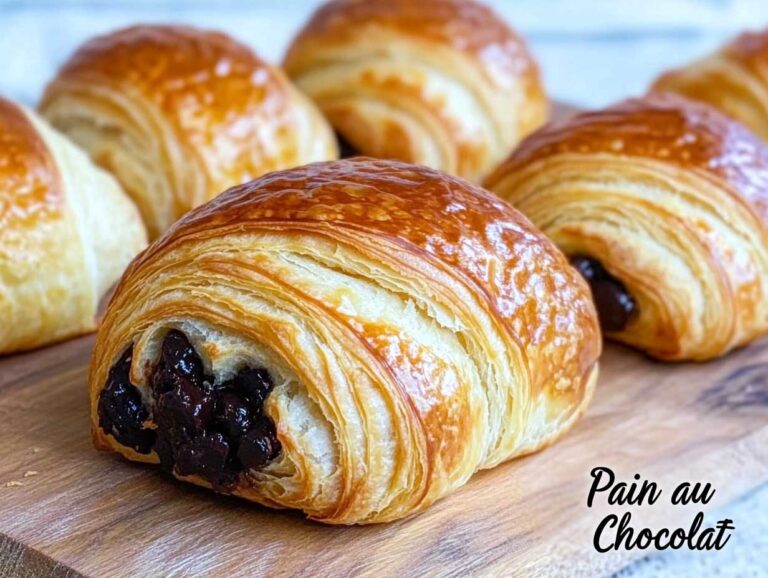 pains au chocolat : plusieurs pains au chocolat dorés et moelleux présentés sur une assiette