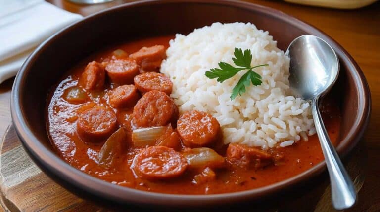 rougail saucisse : plat réunionnais avec saucisses fumées et épices