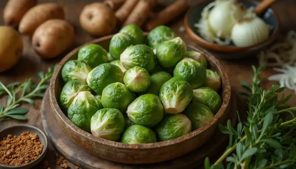 choux de Bruxelles : des choux de Bruxelles cuits et présentés dans une assiette appétissante