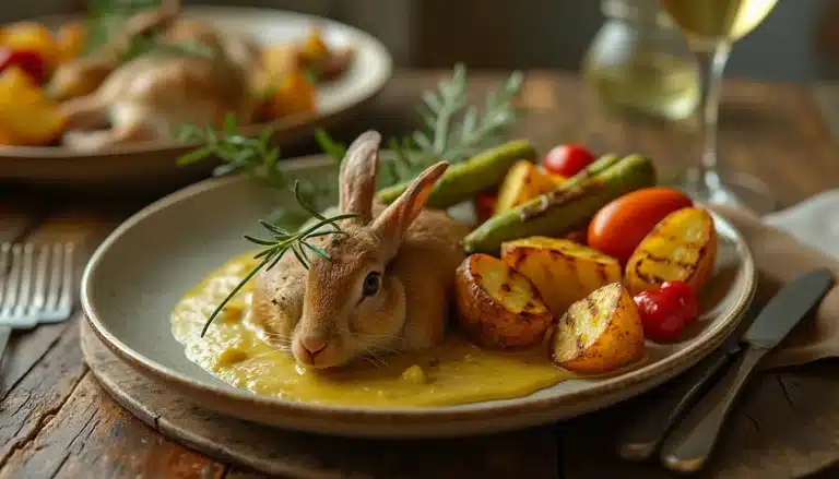 lapin à la moutarde : plat de lapin à la moutarde savoureux et tendre présenté dans une assiette