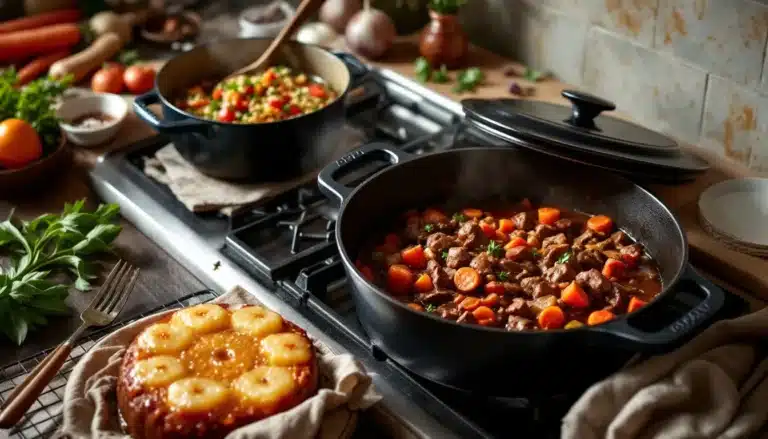 cocotte en fonte : cocotte en fonte traditionnelle utilisée en cuisine