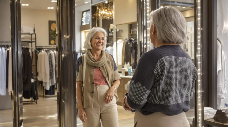 pantalon fluide : femme mature portant un pantalon fluide élégant allongeant sa silhouette