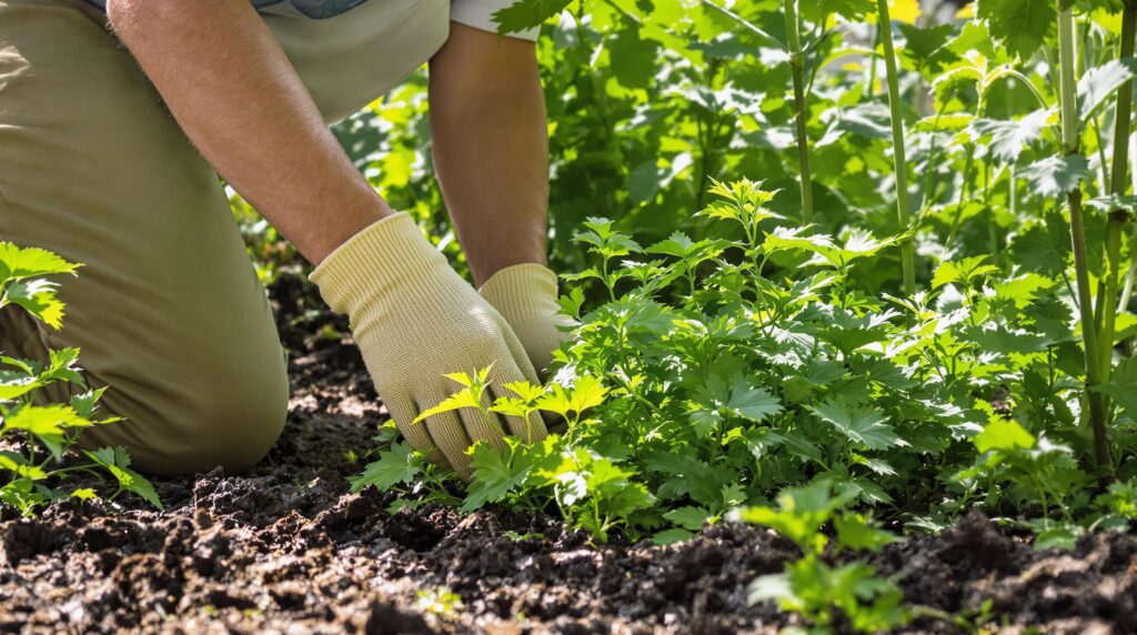 ortie : plante d'ortie poussant dans un jardin verdoyant et sain