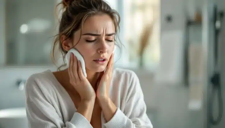 dent cassée : femme tenant sa joue avec une expression de douleur
