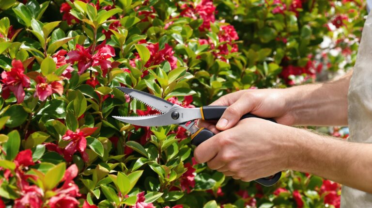 photinia : buisson de photinia bien taillé avec feuillage rouge vif
