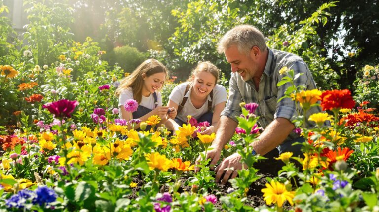 fleurs d'été : jardin coloré avec des massifs fleuris en plein été