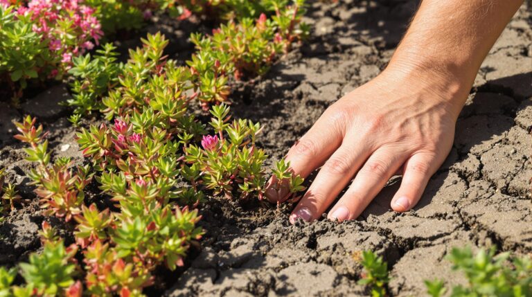 Sedum spurium : plante succulente couvrant le sol dans un jardin sec
