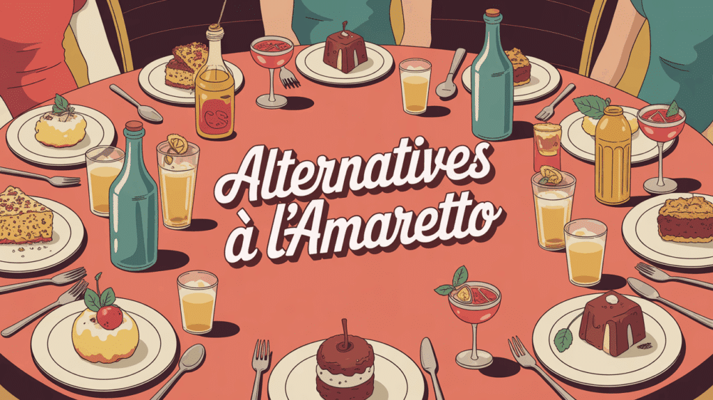 Table avec desserts italiens et cocktails, alternatives à l'amaretto