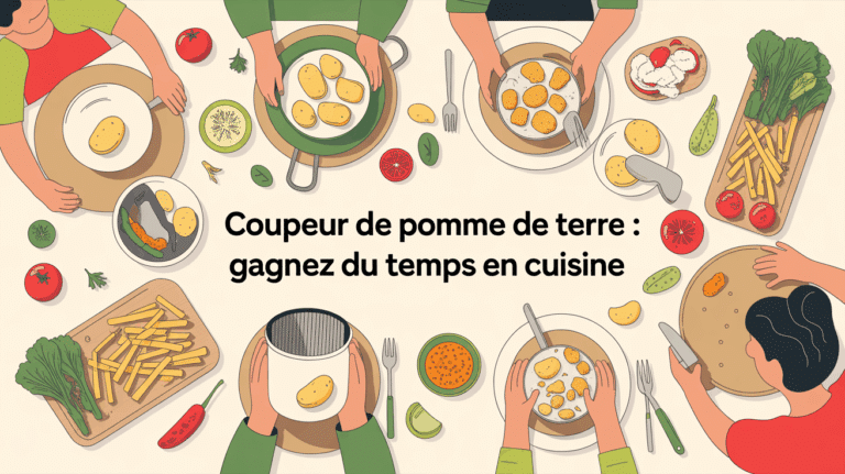 Coupeur de pomme de terre sur table conviviale avec frites dorées