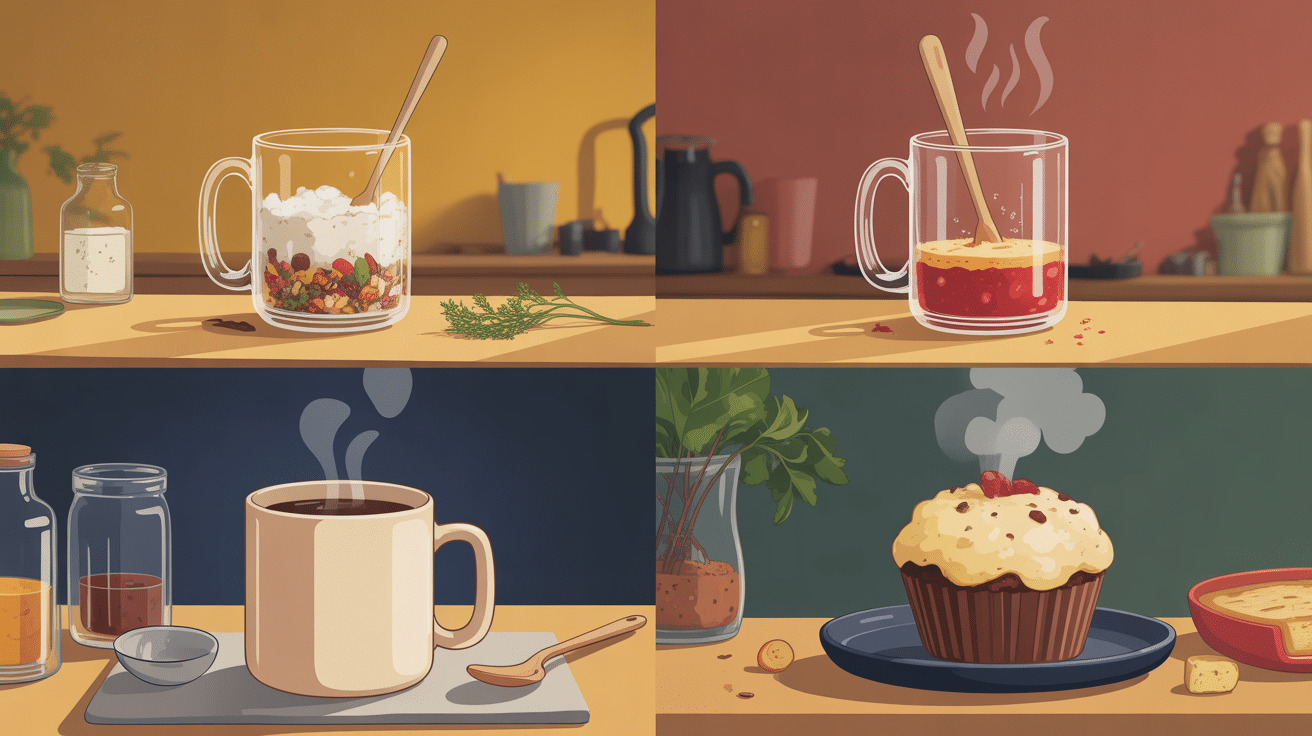 Préparation mug cake beurre de cacahuète en 4 étapes
