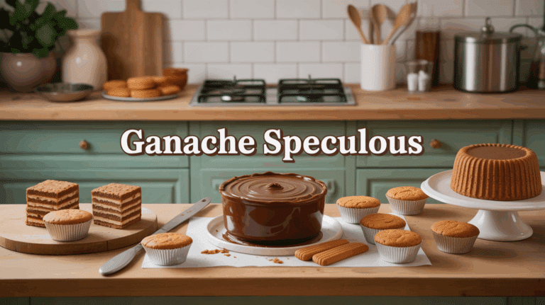 Bol de ganache speculoos dans cuisine, chaleur et gateaux en decor