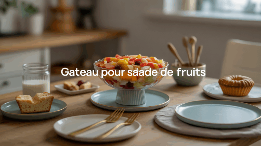 Table lyonnaise avec salade de fruits et gateaux moelleux