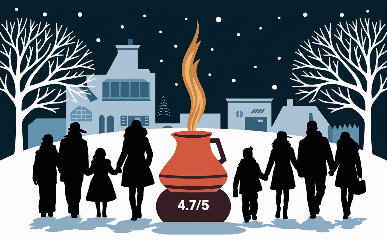 stand de cidre chaud au marche de lyon en hiver