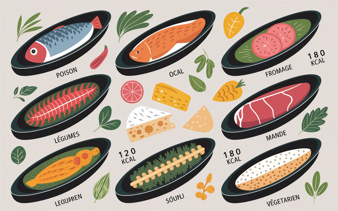 Plateau navettes apéritives garnitures calories variées