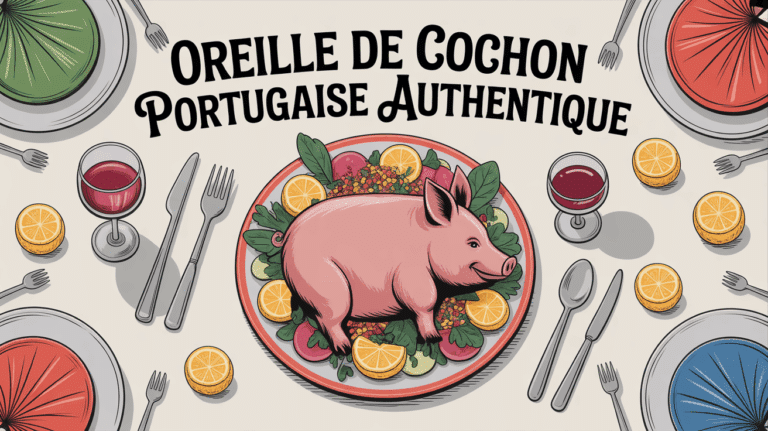 Plat oreille de cochon portugaise en salade sur grande table conviviale