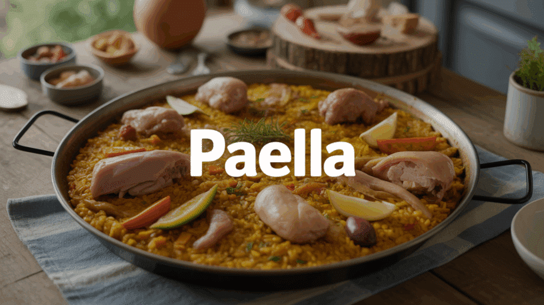 paella espagnole classique avec riz jaune fruits de mer et epices