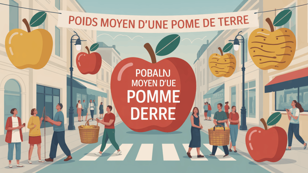 Illustration d'un marché avec pommes de terre de différents poids