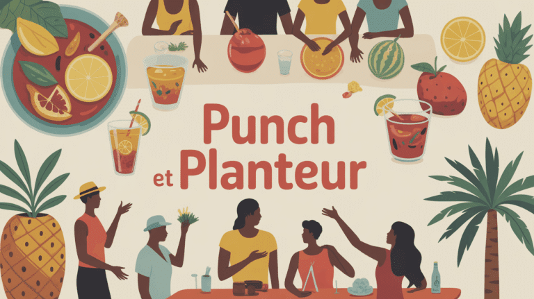 Grande table avec punch planteur cocktails, ambiance caribéenne et lyonnaise