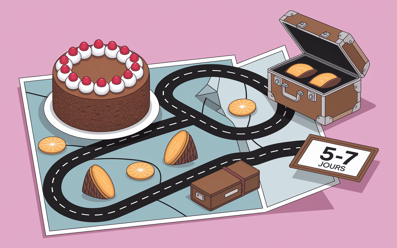 illustration gateau de voyage cake madeleine financier sur carte