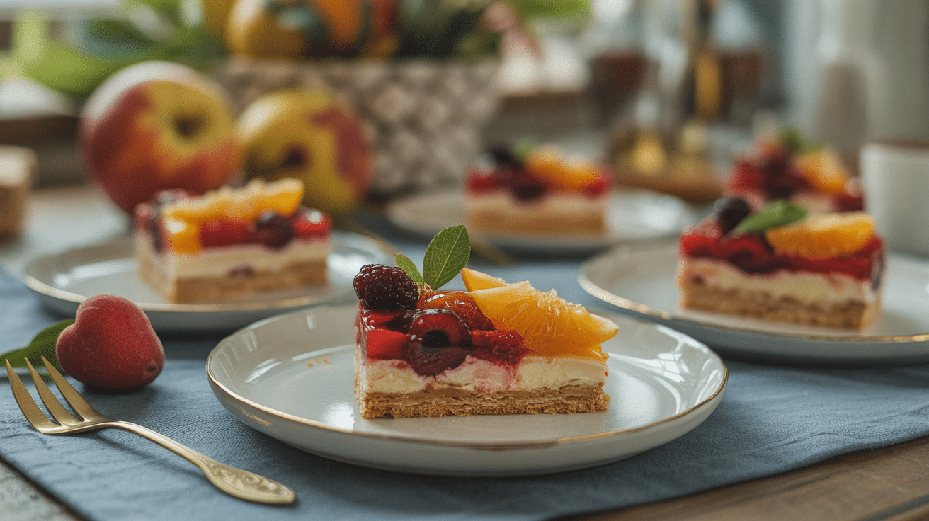 Assortiment gateaux legers avec salade de fruits frais