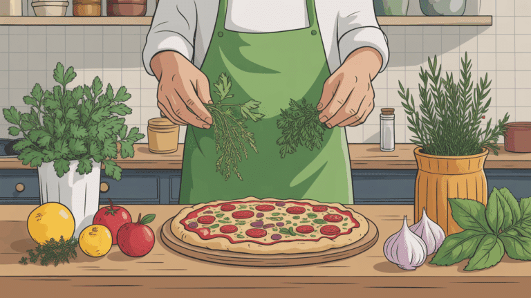 Cuisine chaleureuse, mains déposant herbes aromatiques pour remplacement origan