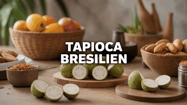 Galettes de tapioca brésilien sur table festive, ambiance marché exotique
