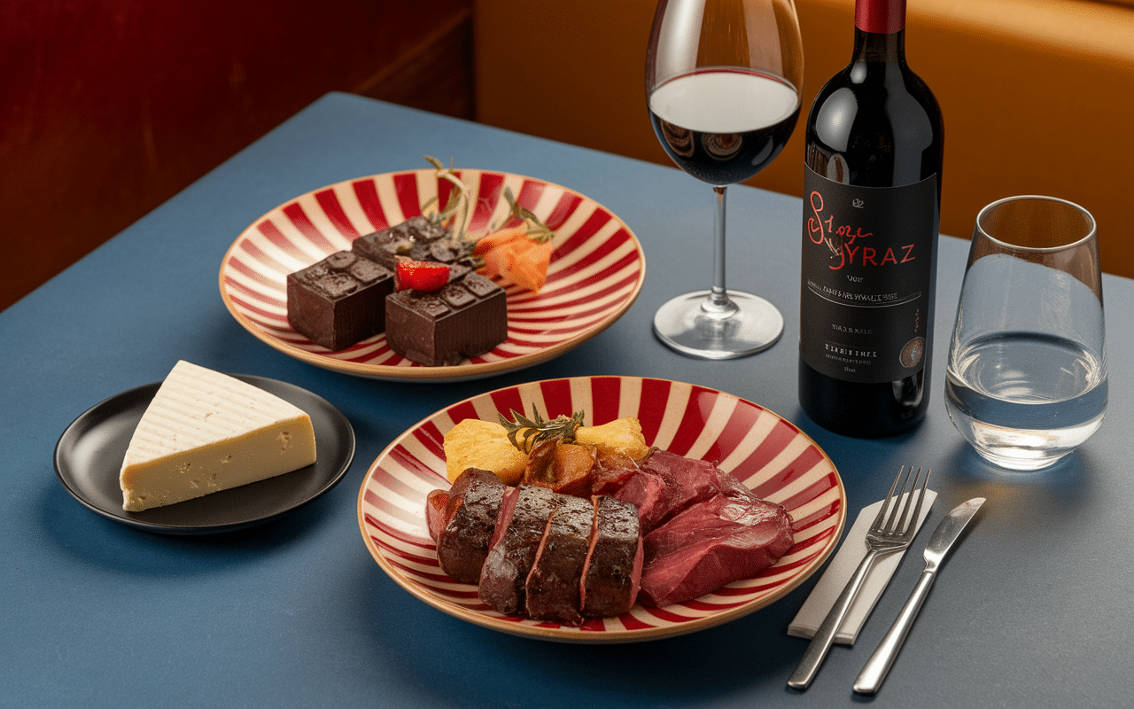 Plat Shiraz Syrah vin viande fromage carafe