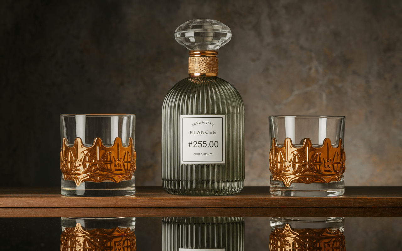 Bouteille Don Julio 1942 et verres sur table bois