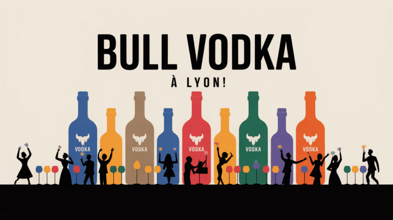Illustration bouteilles Bull Vodka et ambiance festive Lyon