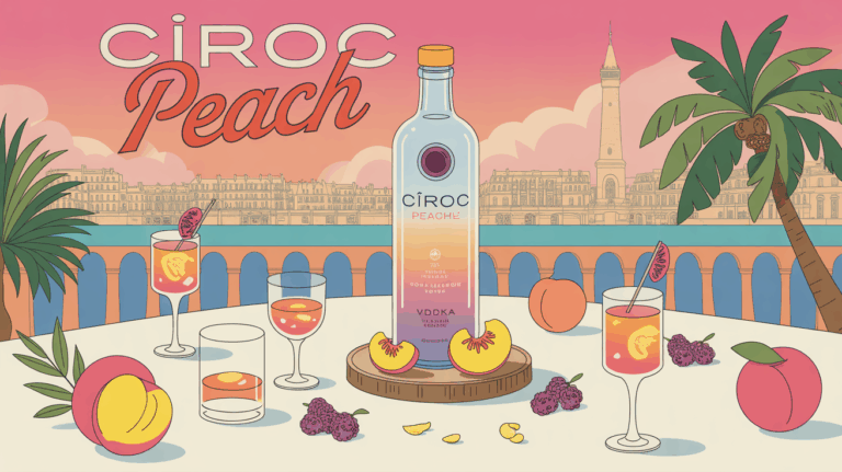 Table apéro festive avec CIROC PEACH, raisins et pêches à Lyon
