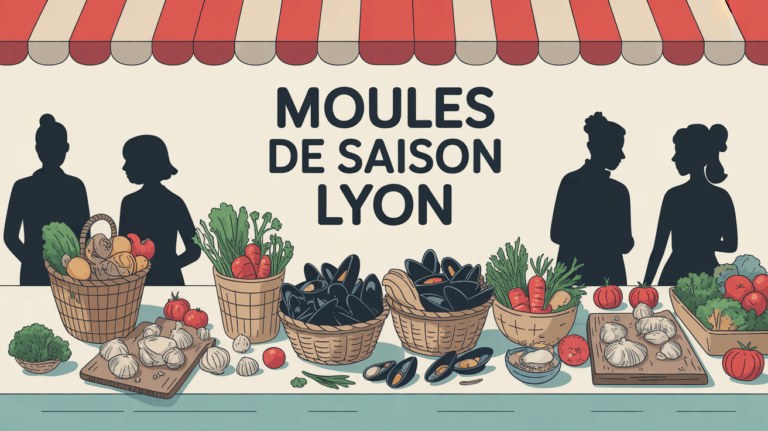 Marché lyonnais avec moules de saison et produits frais