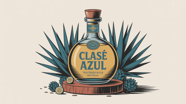 bouteille de tequila clase azul artisanale entouree d'agave