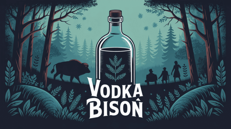 vodka bison bouteille brin herbe sur fond foret polonaise