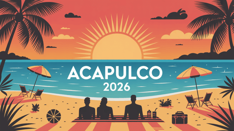 Coucher de soleil Acapulco 2026 baie plage palmiers