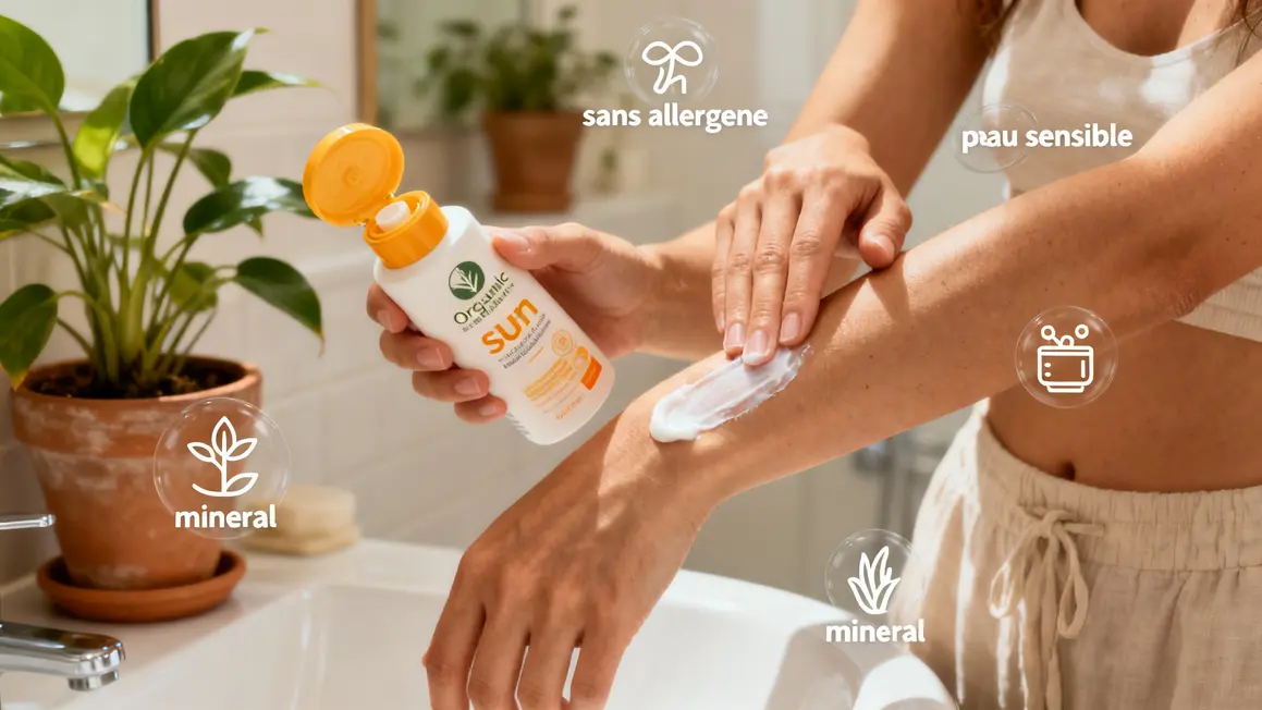 Femme applique creme solaire bio peau