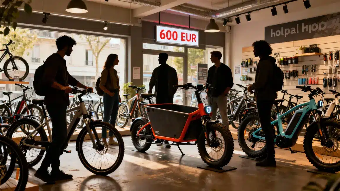 Choix de vélos électriques urbains cargo tout-terrain en magasin