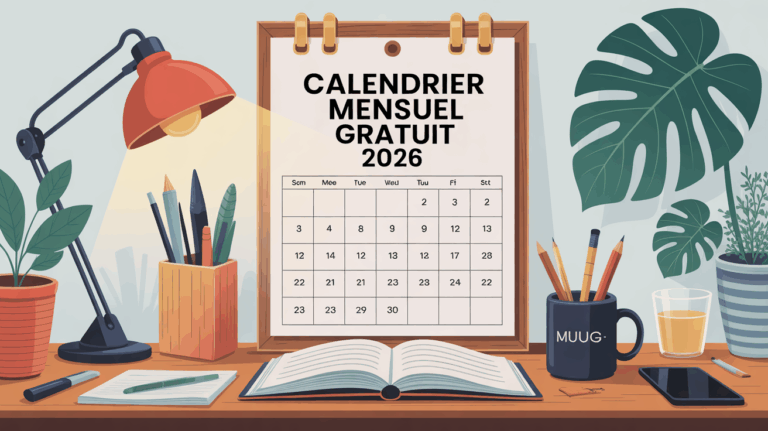 Vue calendrier mensuel gratuit 2026 sur bureau organise